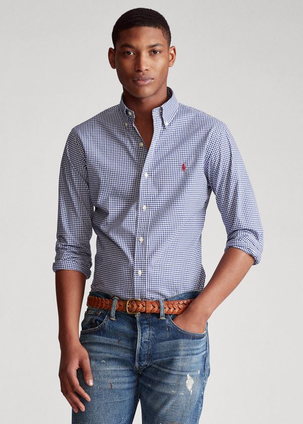 Camisa Polo Ralph Lauren Hombre Azul Marino / Blancos - Classic Fit Gingham - QTWCP8534